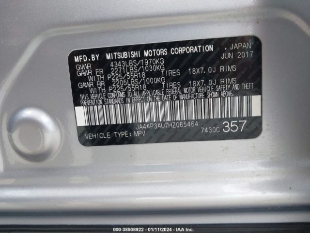 JA4AP3AU7HZ065464 Mitsubishi Outlander Sport 2.0 Es