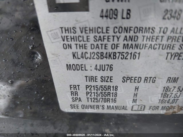 KL4CJ2SB4KB752161 Buick Encore Awd Sport Touring
