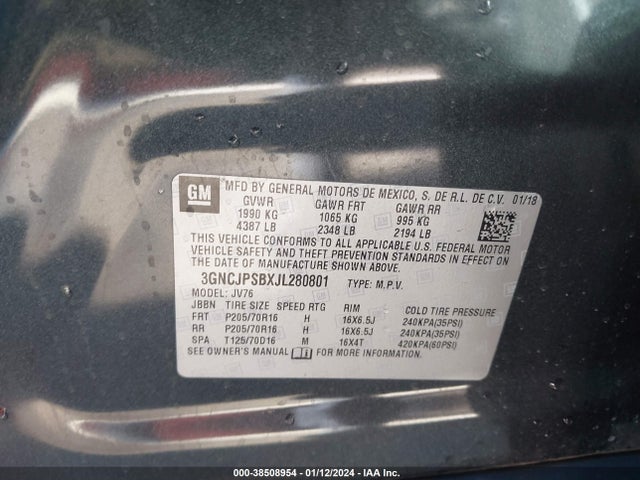 Chevrolet Trax Lt 2018 3GNCJPSBXJL280801 Image 9