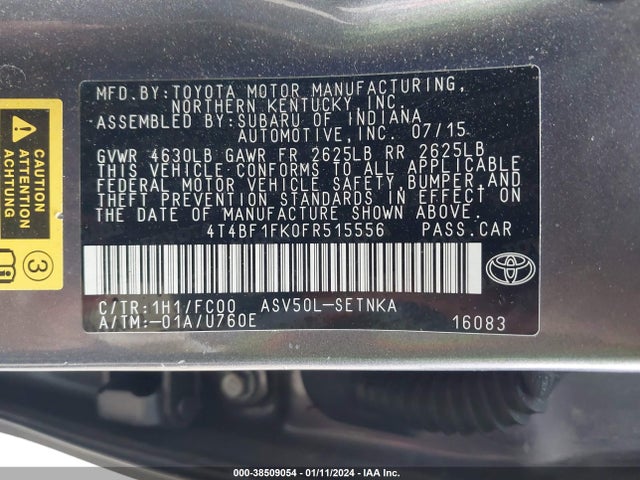 Toyota CAMRY LE 2015 4T4BF1FK0FR515556 Image 9