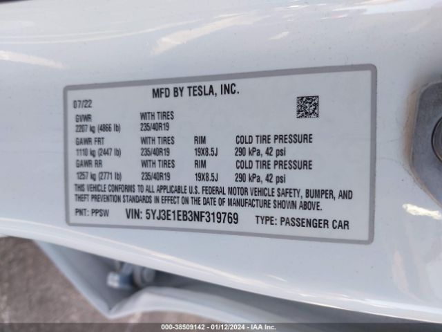 2022 TESLA MODEL 3 5YJ3E1EB3NF319769 Photo 8