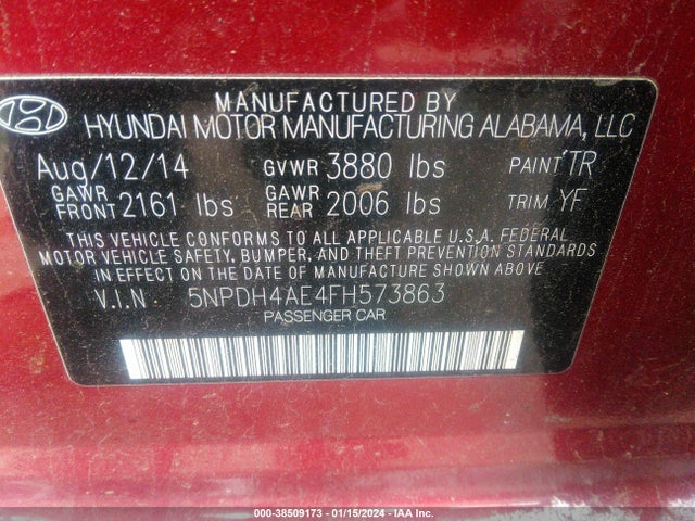 Hyundai ELANTRA SE 2015 5NPDH4AE4FH573863 Image 9