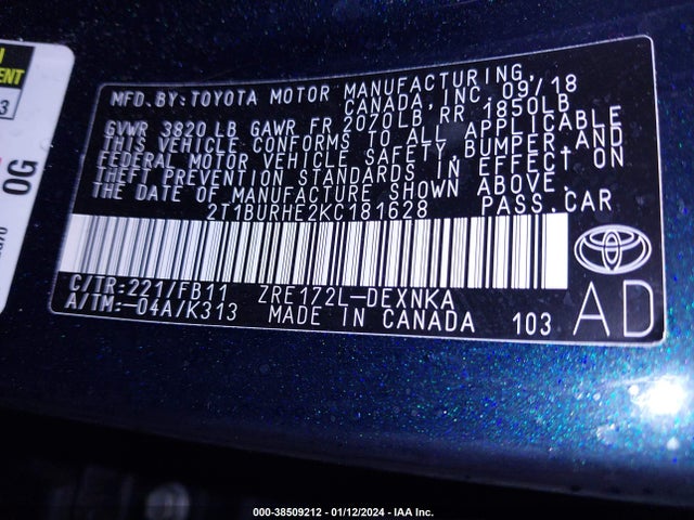 Toyota COROLLA LE 2019 2T1BURHE2KC181628 Image 9