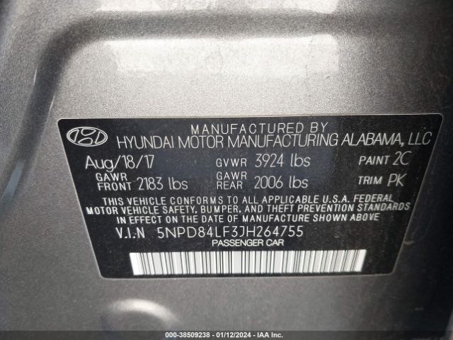 5NPD84LF3JH264755 Hyundai ELANTRA SEL