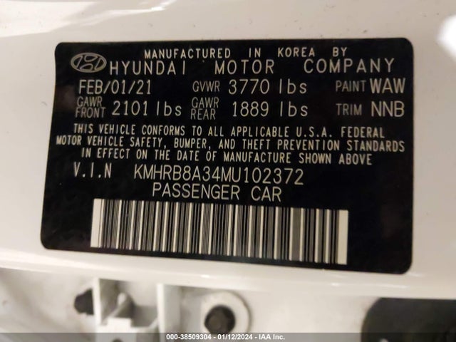 2021 HYUNDAI VENUE SE VIN: KMHRB8A34MU102372