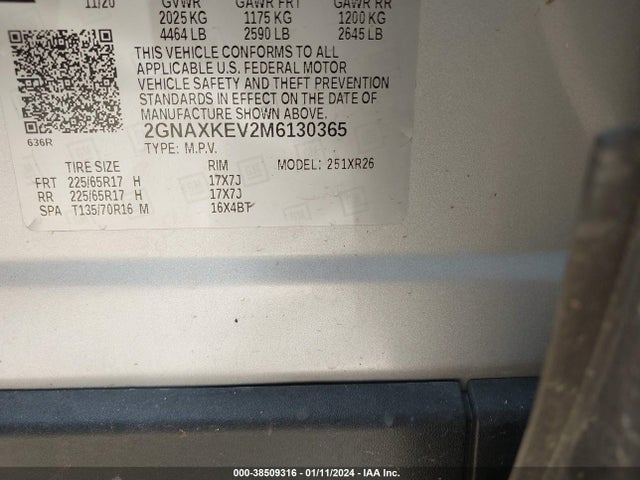 Chevrolet Equinox Fwd Lt 2021 2GNAXKEV2M6130365 Image 9