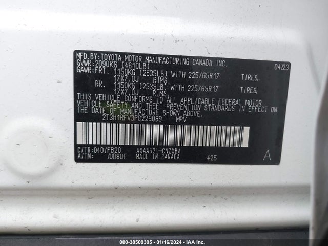 2023 TOYOTA RAV4 LE VIN: 2T3H1RFV3PC229089