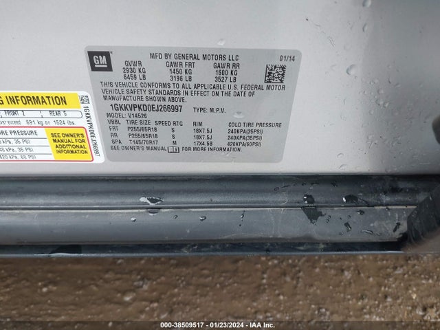 1GKKVPKD0EJ266997 GMC Acadia Sle-2