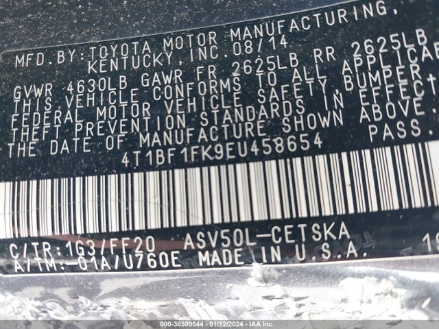 Toyota CAMRY SE 2014 4T1BF1FK9EU458654 Image 9