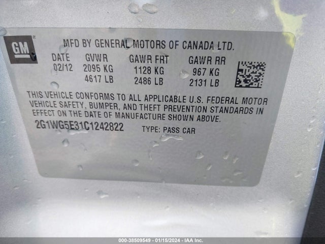 2012 CHEVROLET IMPALA LT VIN: 2G1WG5E31C1242822