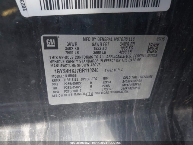 1GYS4HKJ7GR110240 Cadillac Escalade Esv Luxury Collection