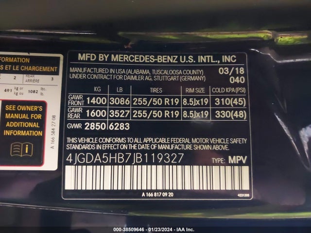 2018 MERCEDES-BENZ GLE 350 4MATIC VIN: 4JGDA5HB7JB119327