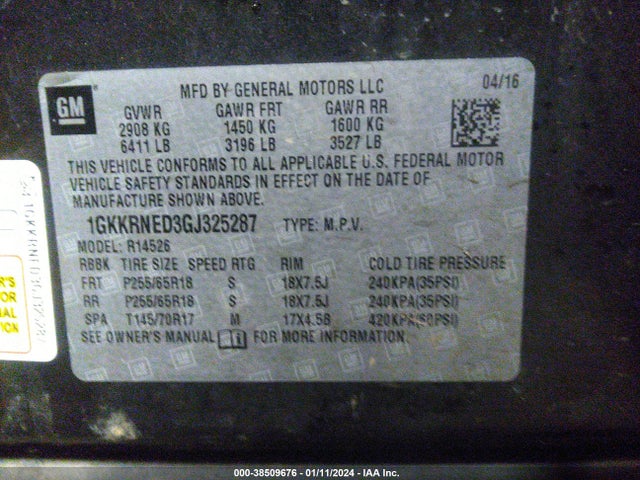 GMC Acadia Sle-1 2016 1GKKRNED3GJ325287 Image 9