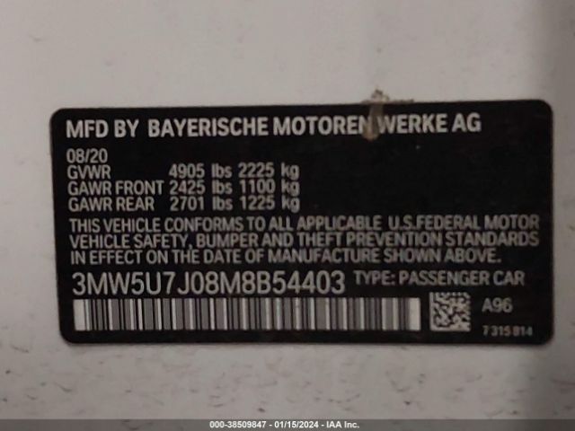 3MW5U7J08M8B54403 BMW 3 Series M340i