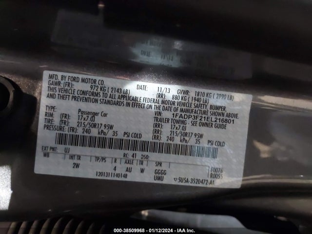 Ford FOCUS SE 2014 1FADP3F21EL216801 Image 9