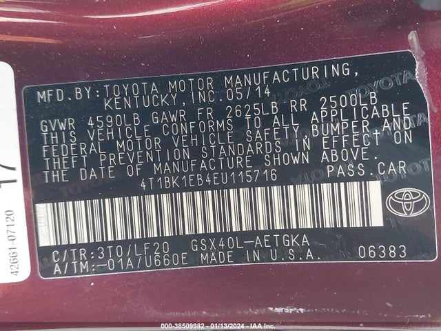 Toyota Avalon Xle Premium 2014 4T1BK1EB4EU115716 Image 9