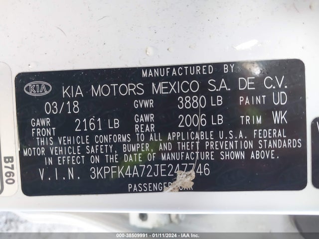 KIA FORTE LX 2018 3KPFK4A72JE247746 Image 9