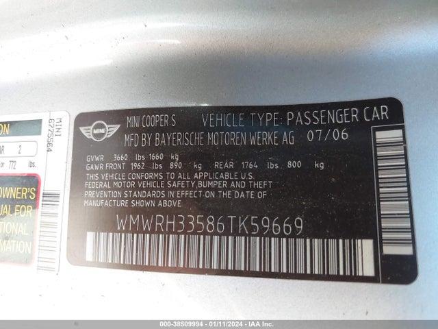 2006 MINI COOPER S WMWRH33586TK59669 Photo 8