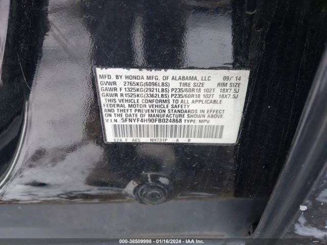 5FNYF4H90FB024868 Honda Pilot Touring