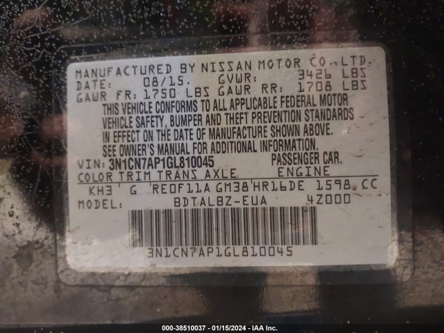 Nissan Versa 2016 3N1CN7AP1GL810045 Image 9