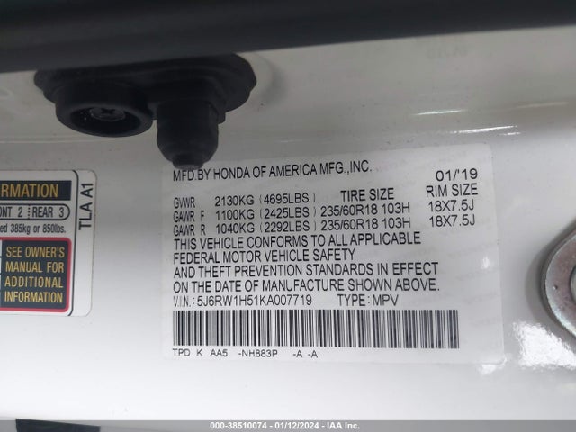 Honda CR-V EX 2019 5J6RW1H51KA007719 Image 9