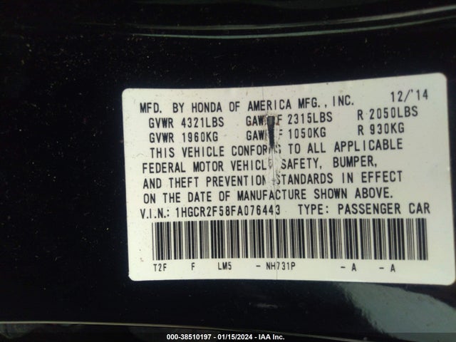 Honda Accord Sport 2015 1HGCR2F58FA076443 Image 9