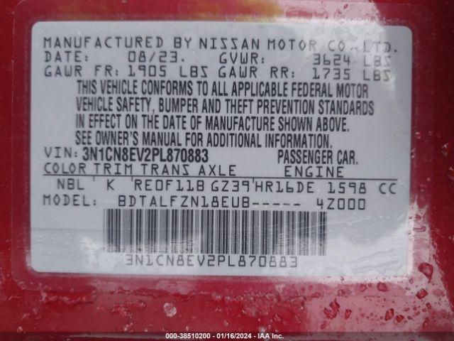 3N1CN8EV2PL870883 Nissan Versa 1.6 Sv Xtronic Cvt