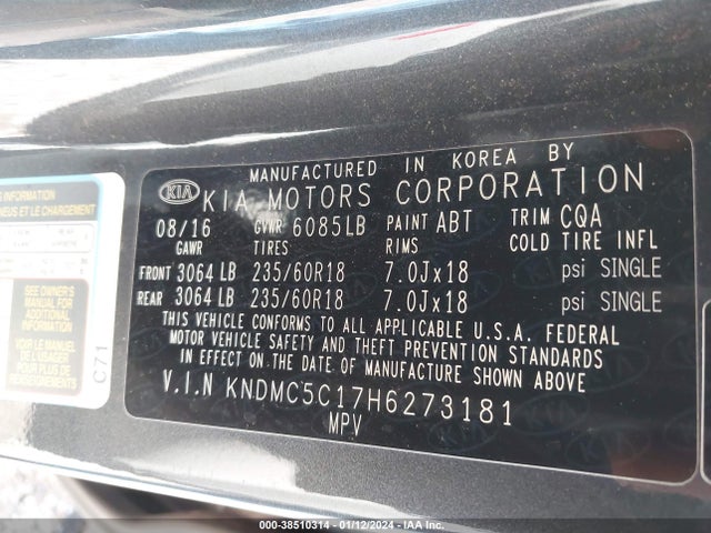 KIA SEDONA EX 2017 KNDMC5C17H6273181 Image 9