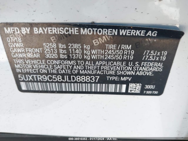 BMW X3 Xdrive30i 2018 5UXTR9C58JLD88837 Image 9