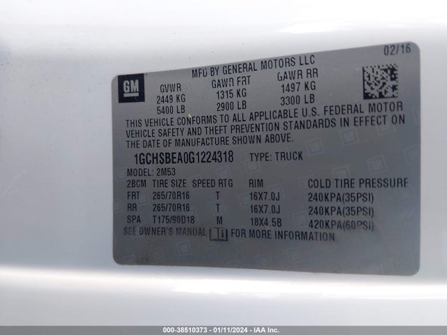 Chevrolet Colorado Wt 2016 1GCHSBEA0G1224318 Image 9