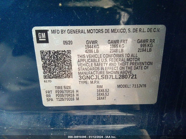 Chevrolet Trax Fwd Lt 2020 3GNCJLSB7LL280721 Image 9