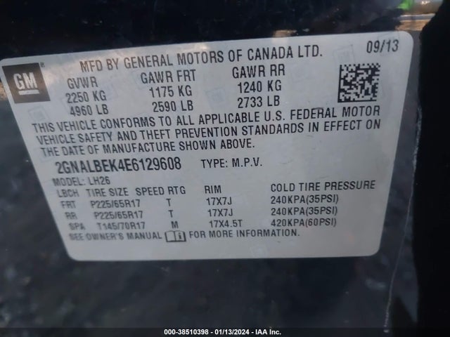 Chevrolet EQUINOX 1LT 2014 2GNALBEK4E6129608 Image 9