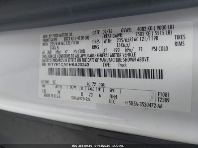 1FTYR1CM1HKA20240 Ford Transit-250