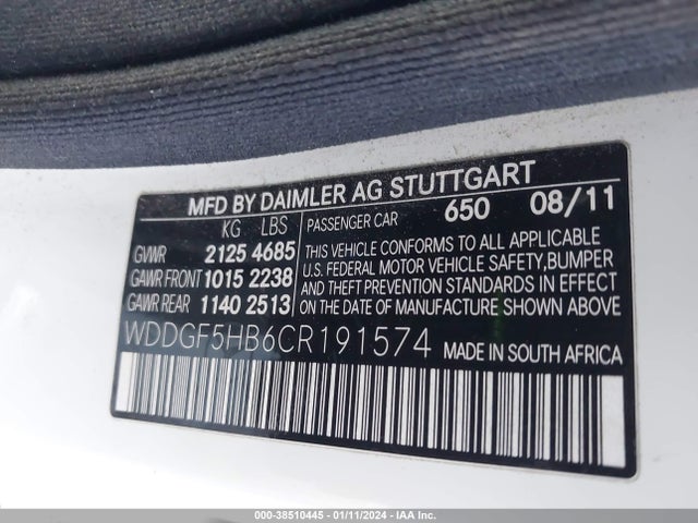 Продаж на аукціоні авто 2012 Mercedes-benz C 350 Sport, vin: WDDGF5HB6CR191574, номер лоту: 38510445