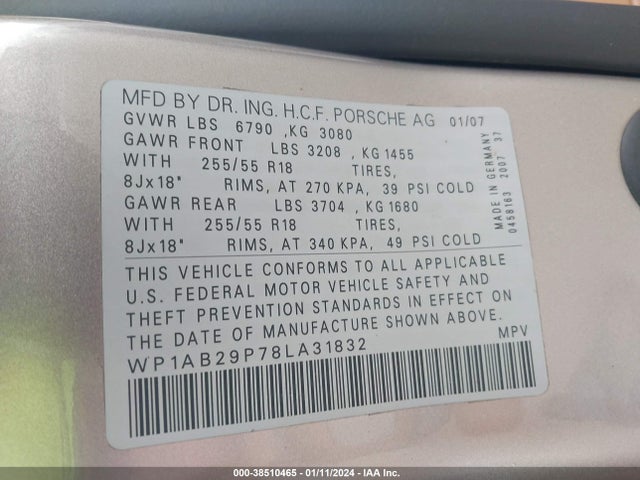 2008 PORSCHE CAYENNE WP1AB29P78LA31832 Photo 8