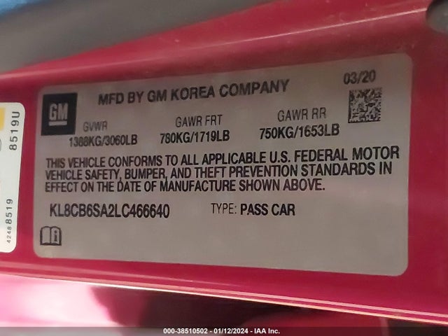 Chevrolet Spark Fwd Ls Automatic 2020 KL8CB6SA2LC466640 Image 9