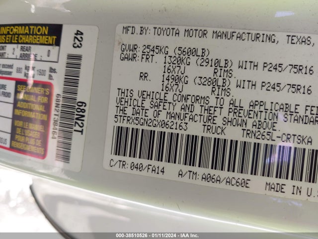 Toyota Tacoma Sr 2016 5TFRX5GN2GX062163 Image 9