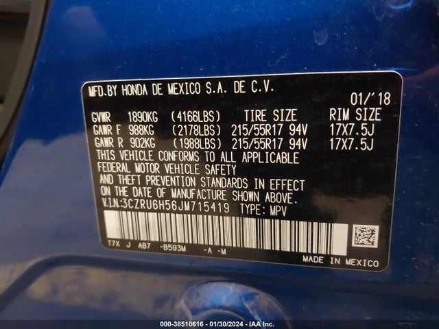 Honda HR-V EX 2018 3CZRU6H56JM715419 Image 9