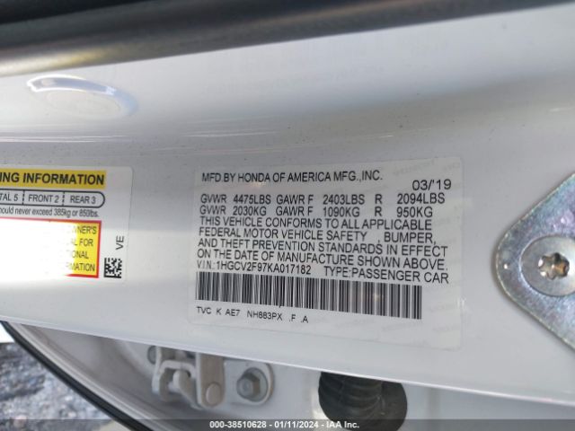 1HGCV2F97KA017182 Honda Accord Touring 2.0t
