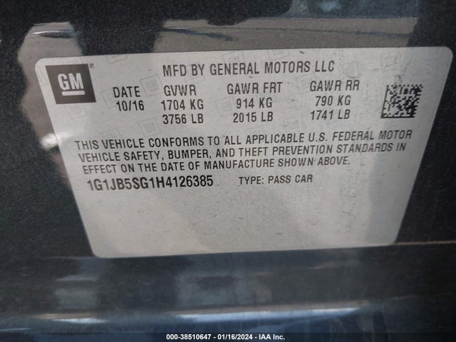 Chevrolet Sonic Ls Auto 2017 1G1JB5SG1H4126385 Image 9