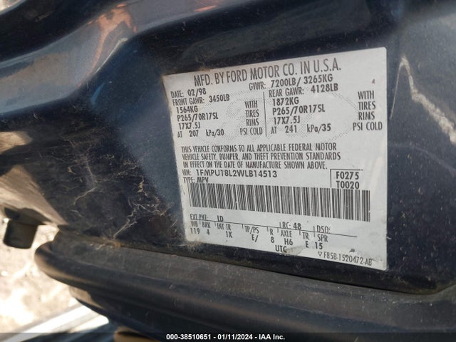 1998 FORD EXPEDITION EDDIE BAUER/XLT VIN: 1FMPU18L2WLB14513