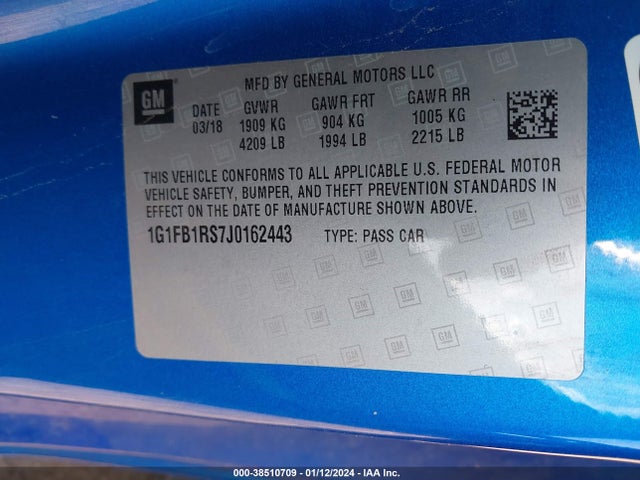 Chevrolet Camaro 1lt 2018 1G1FB1RS7J0162443 Image 9