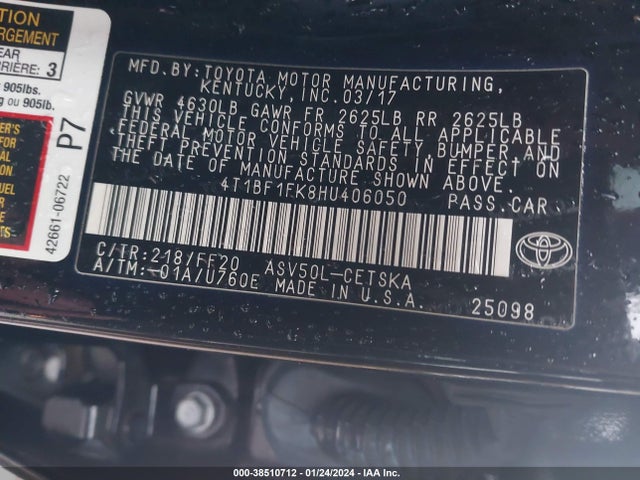 Toyota CAMRY SE 2017 4T1BF1FK8HU406050 Image 9