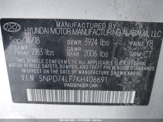Hyundai ELANTRA SE 2019 5NPD74LF7KH406691 Image 9