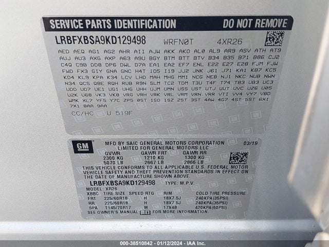 Buick Envision Fwd Preferred 2019 LRBFXBSA9KD129498 Image 9