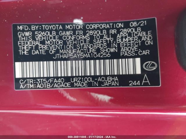 JTHAP5AY5MA104256 Lexus LC 500