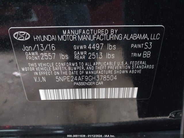 Hyundai SONATA SE 2016 5NPE24AF9GH378504 Image 9