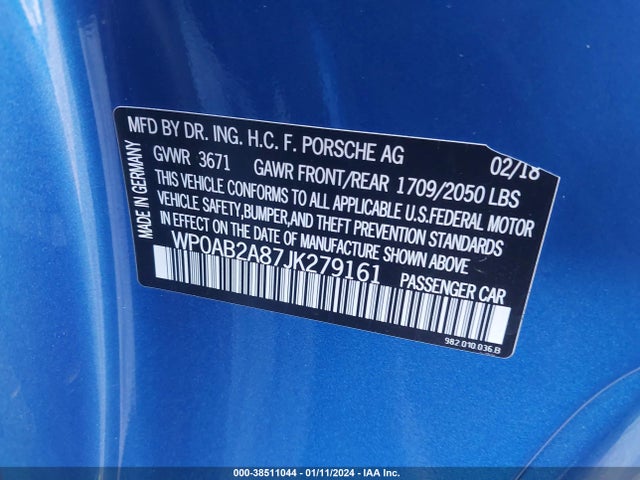 2018 PORSCHE 718 CAYMAN WP0AB2A87JK279161 Photo 8