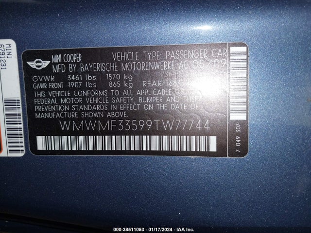 2009 MINI COOPER WMWMF33599TW77744 Photo 8