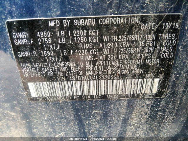 4S4BTACC4L3123925 Subaru Outback Premium